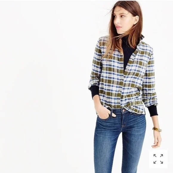 J.Crew Boy Shirt Misty Forest Plaid Shrunken Fit Cotton‎ Button Down Size 0 - Picture 8 of 8